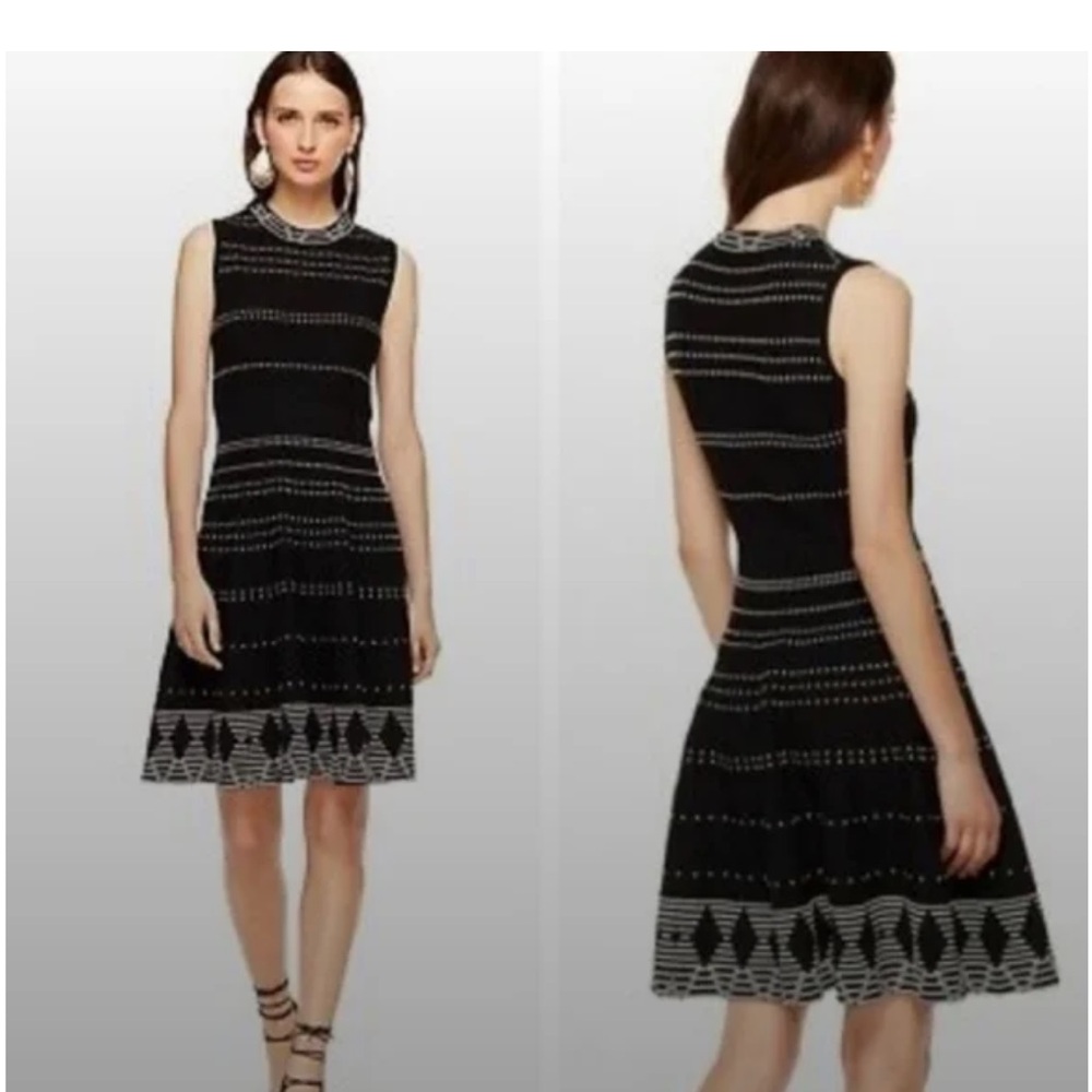 Kate Spade Black and White Knit Textured Fit and Flare Mini Dress | XS
